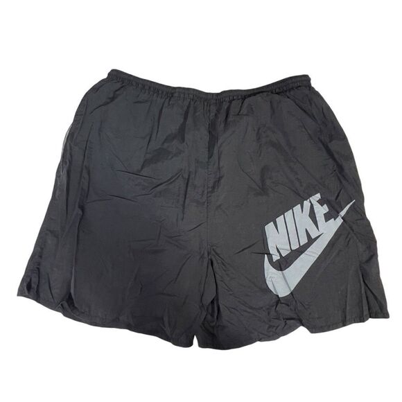 Vintage 90s Nike black large  Swoosh Lined Swim Trunks Mens spell out - Picture 1 of 11